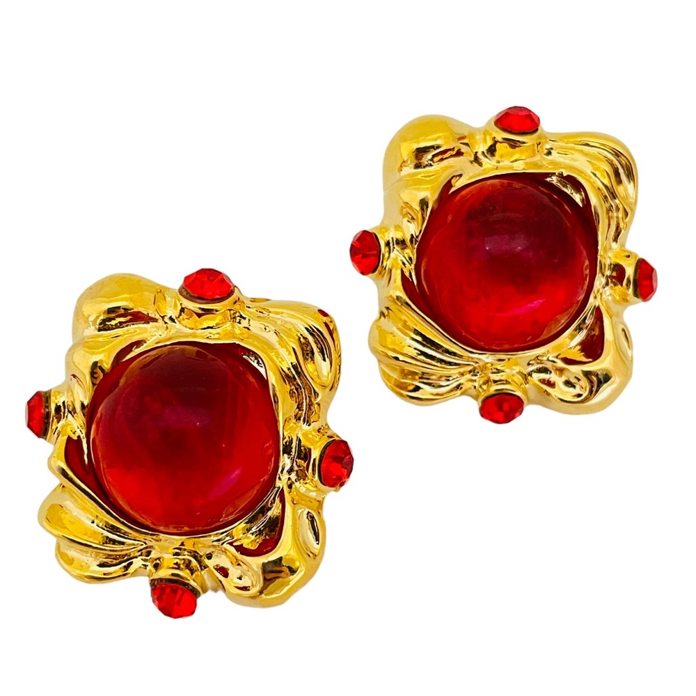 NEW vintage style glass gold plated statement designer earrings